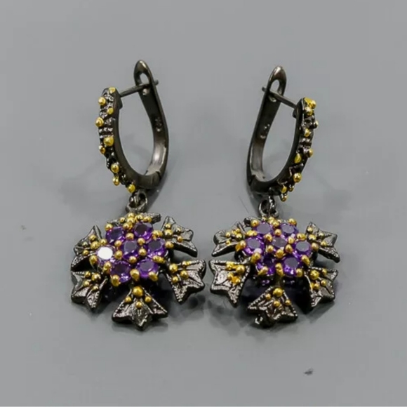 Amethyst 🌟 Star Sterling & Rhodium chandelier earrings - Picture 3 of 3